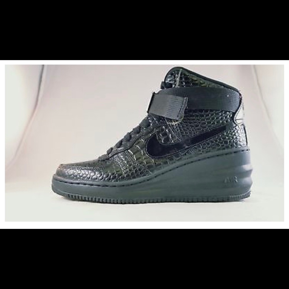 Nike Lunar Force 1 Sky Hi Black Croc Womens Wedge